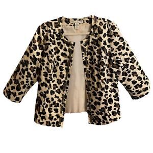David Brooks Women’s SZ XL Jacket Animal Print Open Front Ribbon Accents